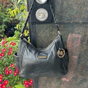 Michael Kors Black Leather Shoulder Bag with Gold Accents